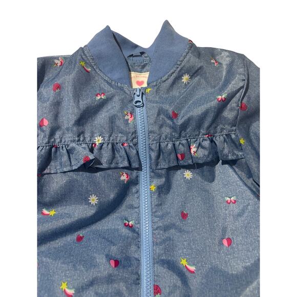 Carter’s 7 blue denim look windbreaker ruffed printed hearts rainbow nwt - Picture 4 of 9